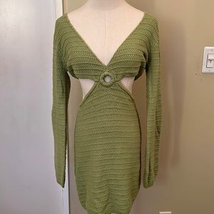 Green Knit Cutout Mini Dress
